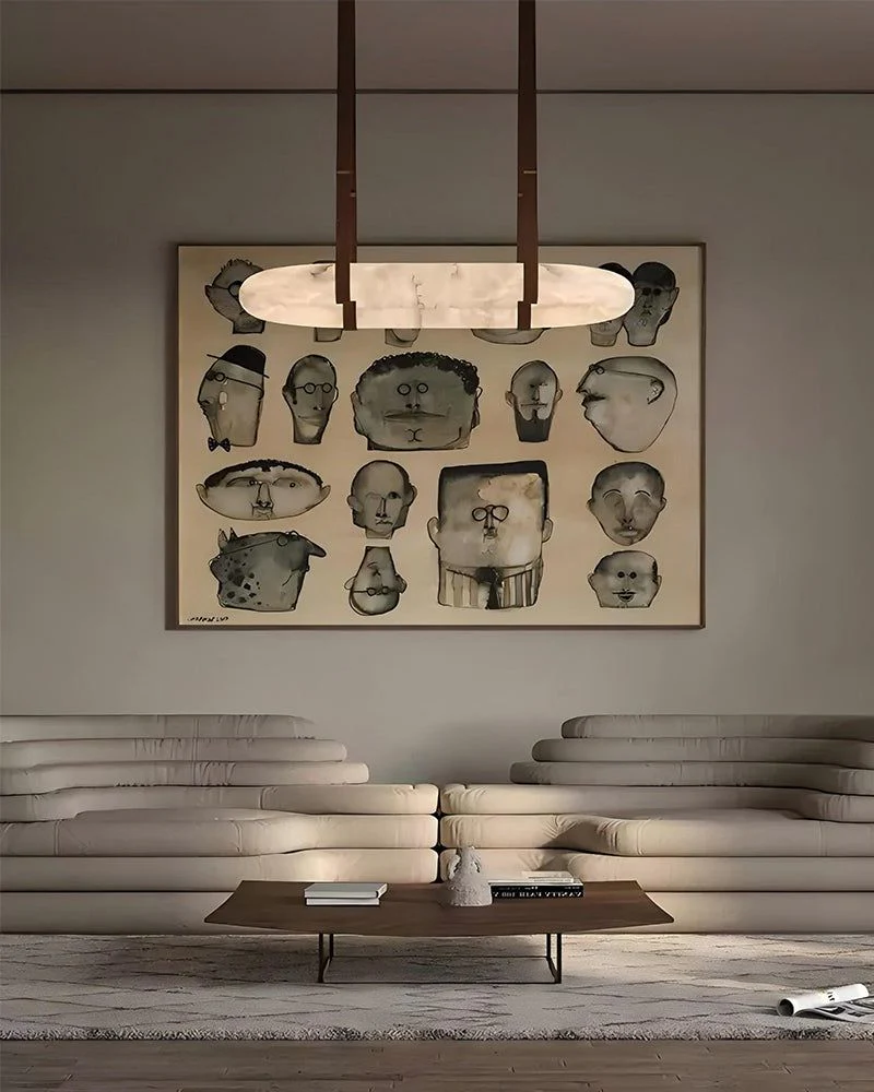 Oval Alabaster LED Large Pendant lamp with adjustable leather, Dia 16/24" - Image 6