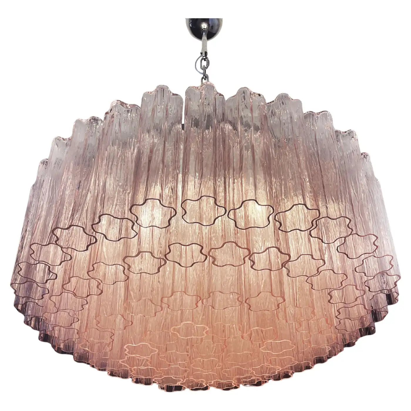 Pair Magnificent Murano Glass Chandeliers, 101 Pink Tube Glasses - Image 3