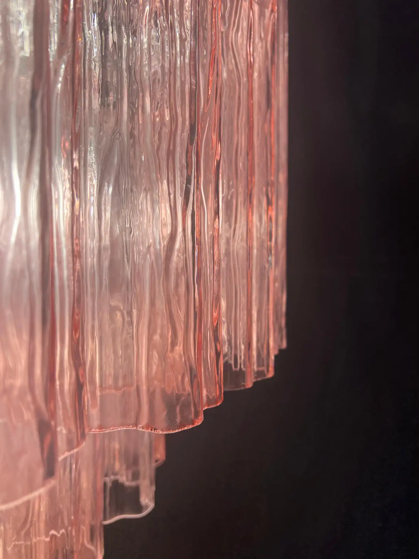 Pair Magnificent Murano Glass Chandeliers, 101 Pink Tube Glasses - Image 4