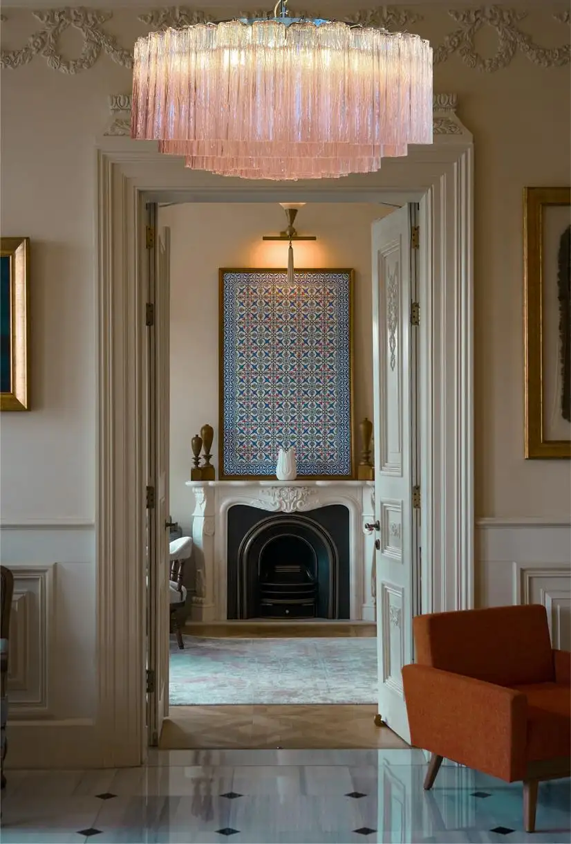 Pair Magnificent Murano Glass Chandeliers, 101 Pink Tube Glasses - Image 6
