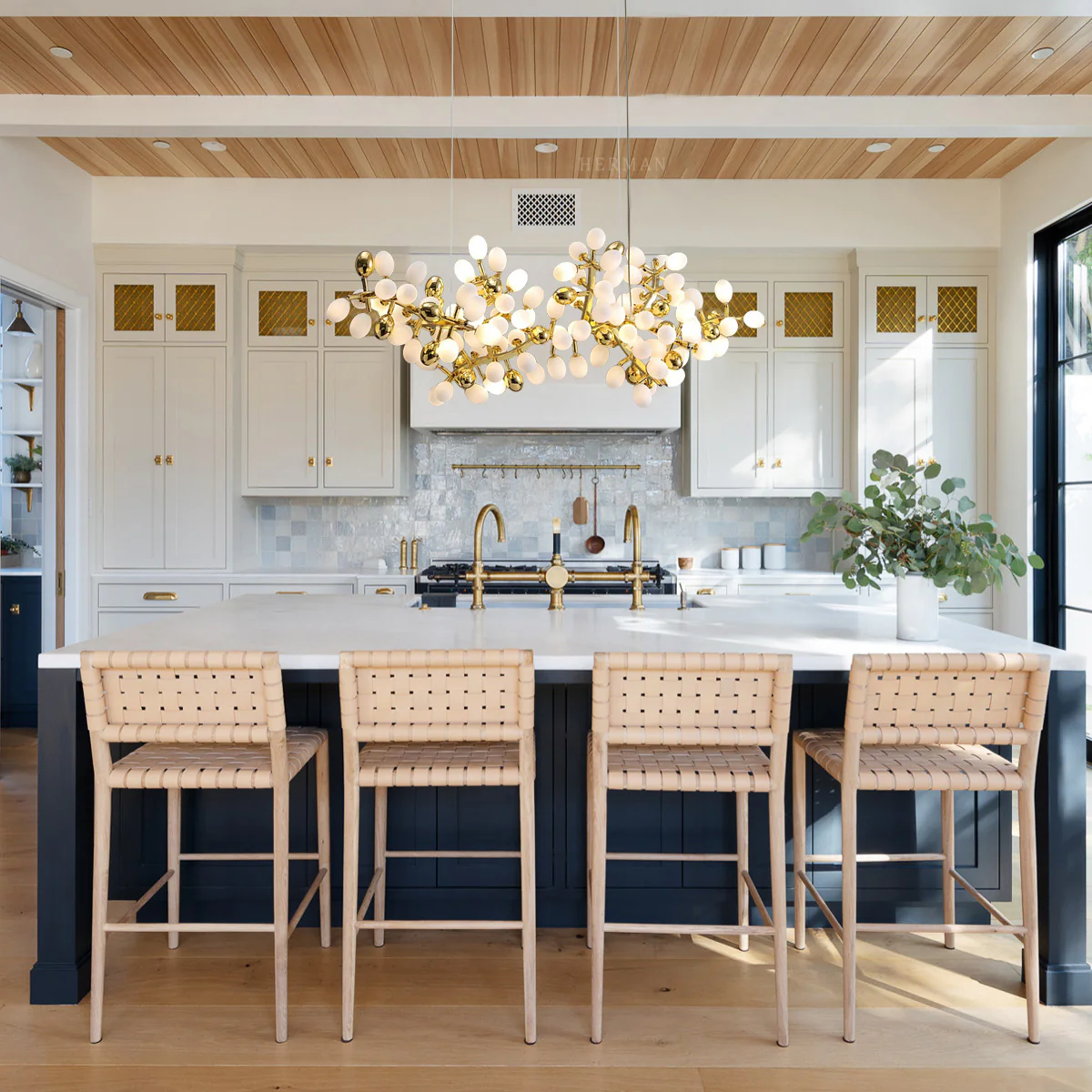 Post Modern Linear Grape Branch Chandelier Over Dining Table - Image 2