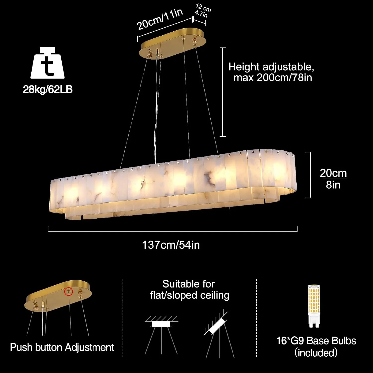 2-Tiers Oval Modern Dining Room Chandelier 53"L - Image 4
