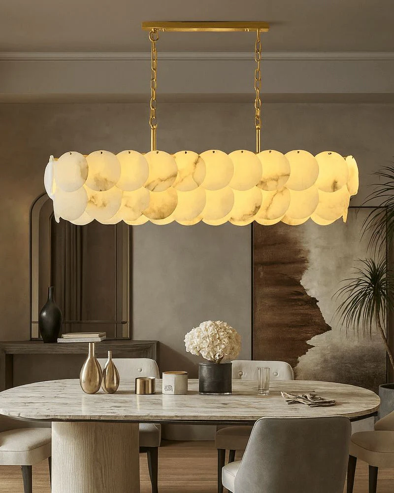 Rectangular Alabaster Chandelier Dia 100/120 with Round Shell Piece String Ceiling for Dining room - Image 2