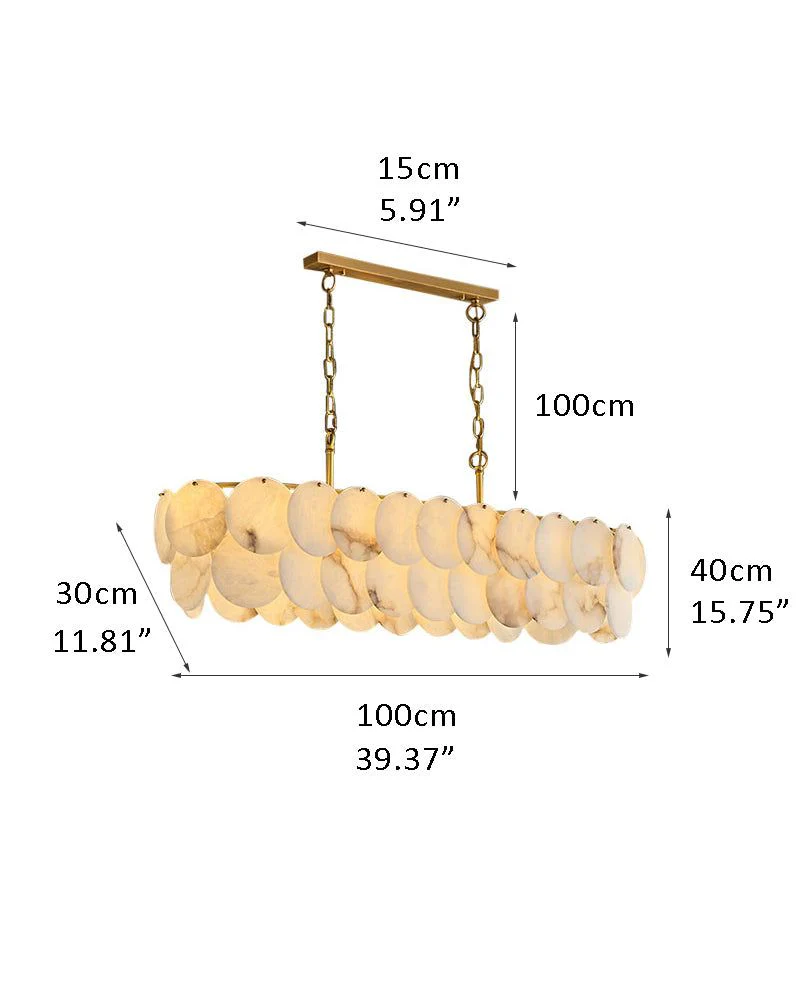 Rectangular Alabaster Chandelier Dia 100/120 with Round Shell Piece String Ceiling for Dining room - Image 6
