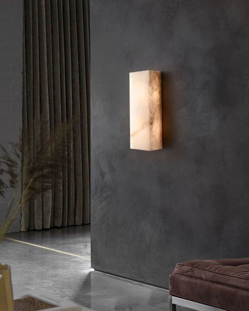 Rectangular Natural Semi-Translucent Alabaster Wall Lamp for Bath & Vanity - Image 12