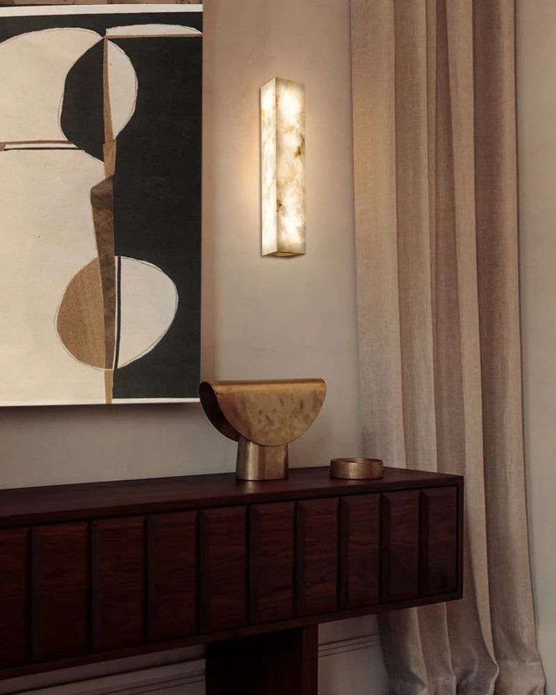 Rectangular Natural Semi-Translucent Alabaster Wall Lamp for Bath & Vanity - Image 2