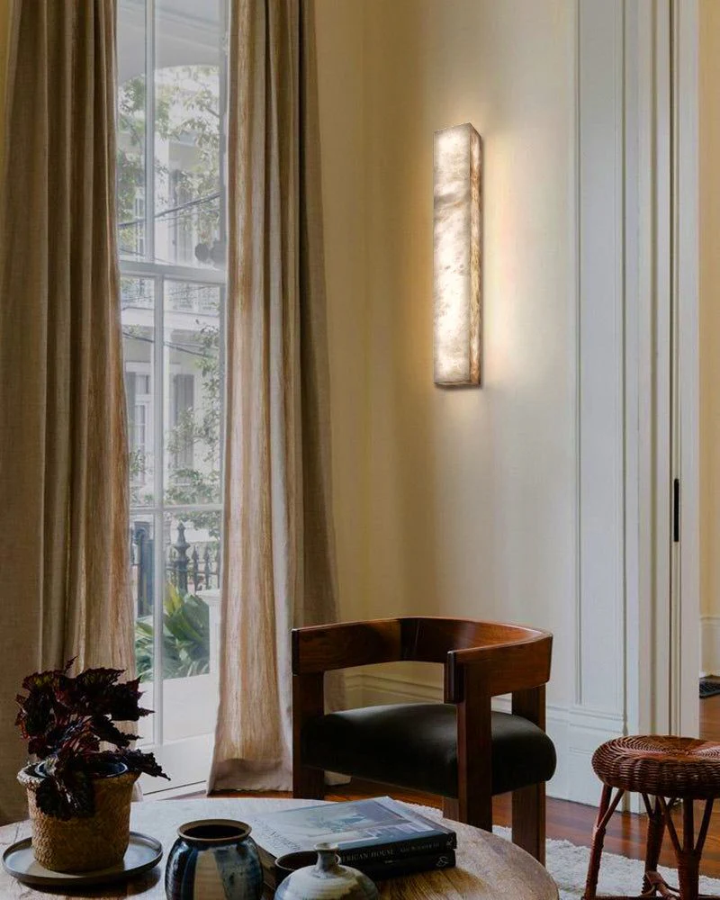 Rectangular Natural Semi-Translucent Alabaster Wall Lamp for Bath & Vanity - Image 5