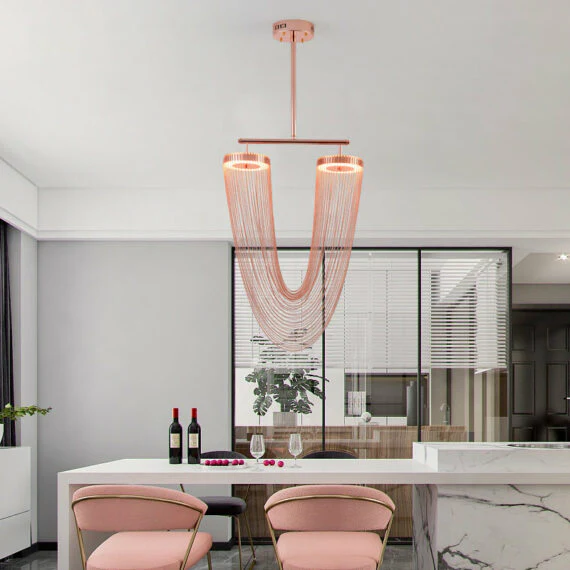 Red Chain Tassel Pendant Light 20″ - Image 2