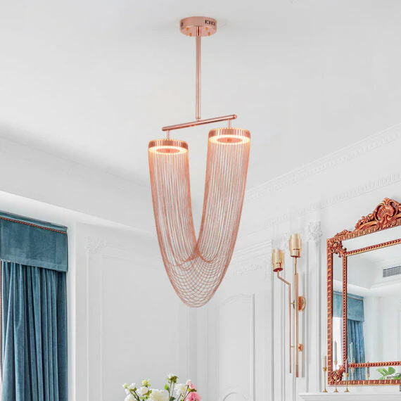 Red Chain Tassel Pendant Light 20″ - Image 4