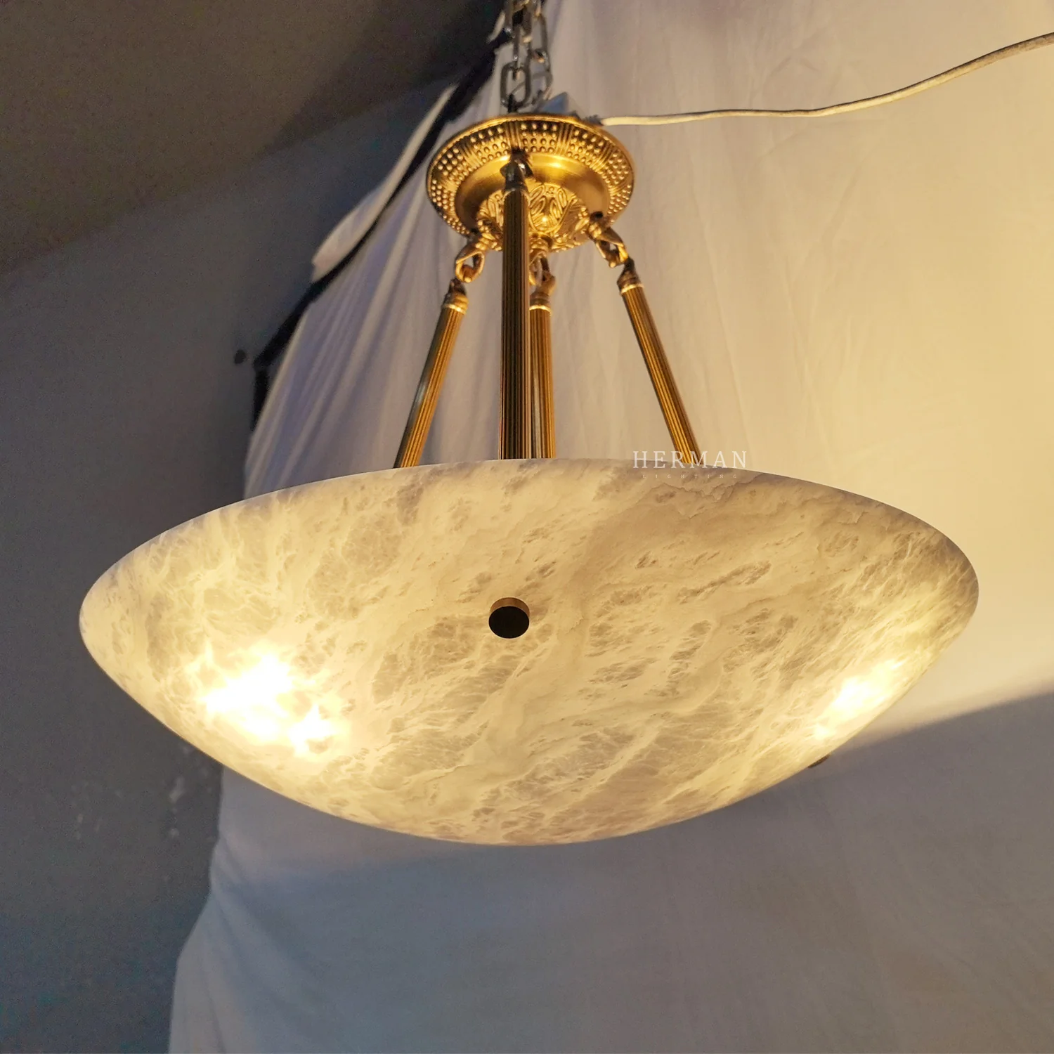Vintage Round Alabaster Ceiling Lamps - Image 11