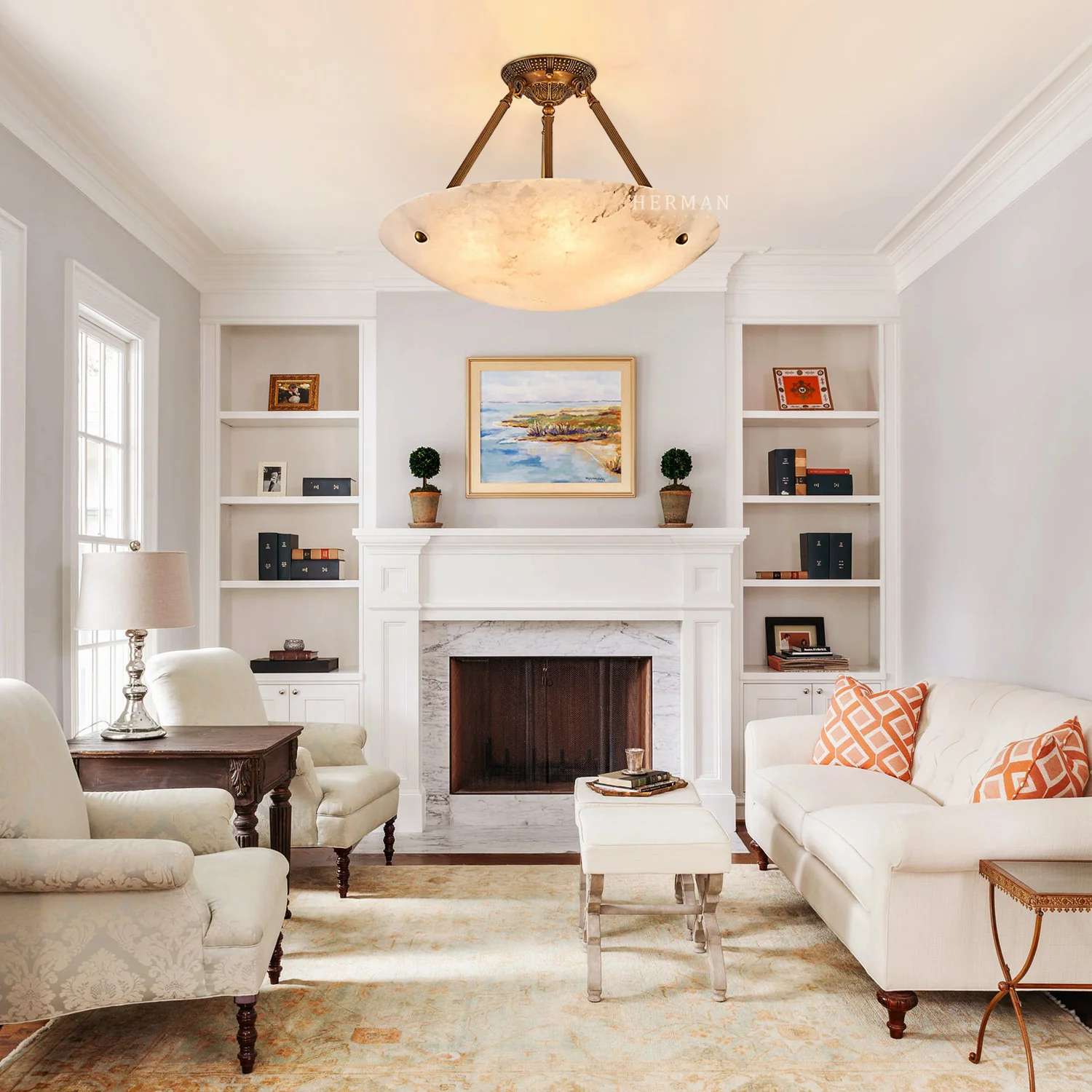 Vintage Round Alabaster Ceiling Lamps - Image 3