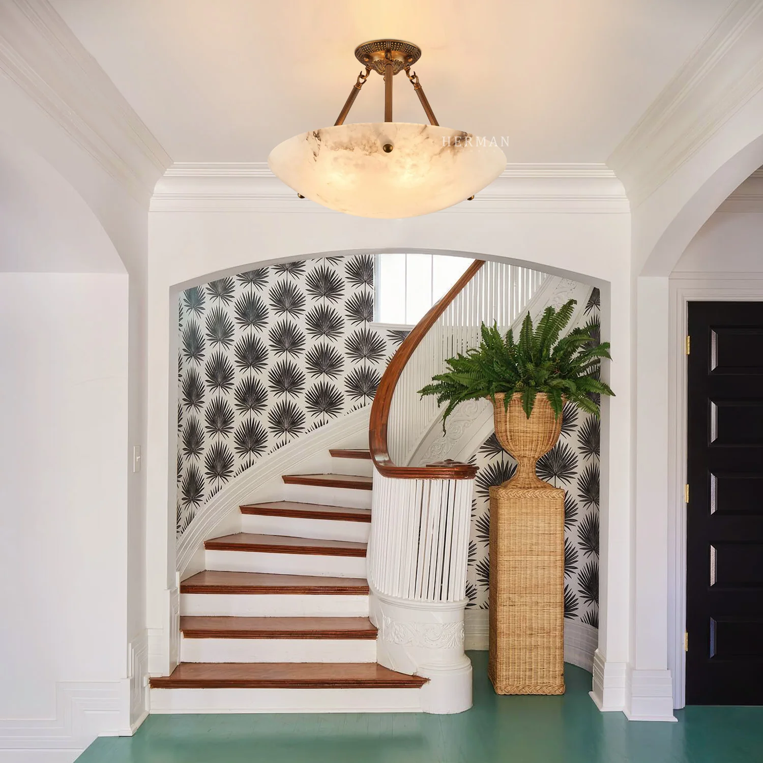 Vintage Round Alabaster Ceiling Lamps - Image 4