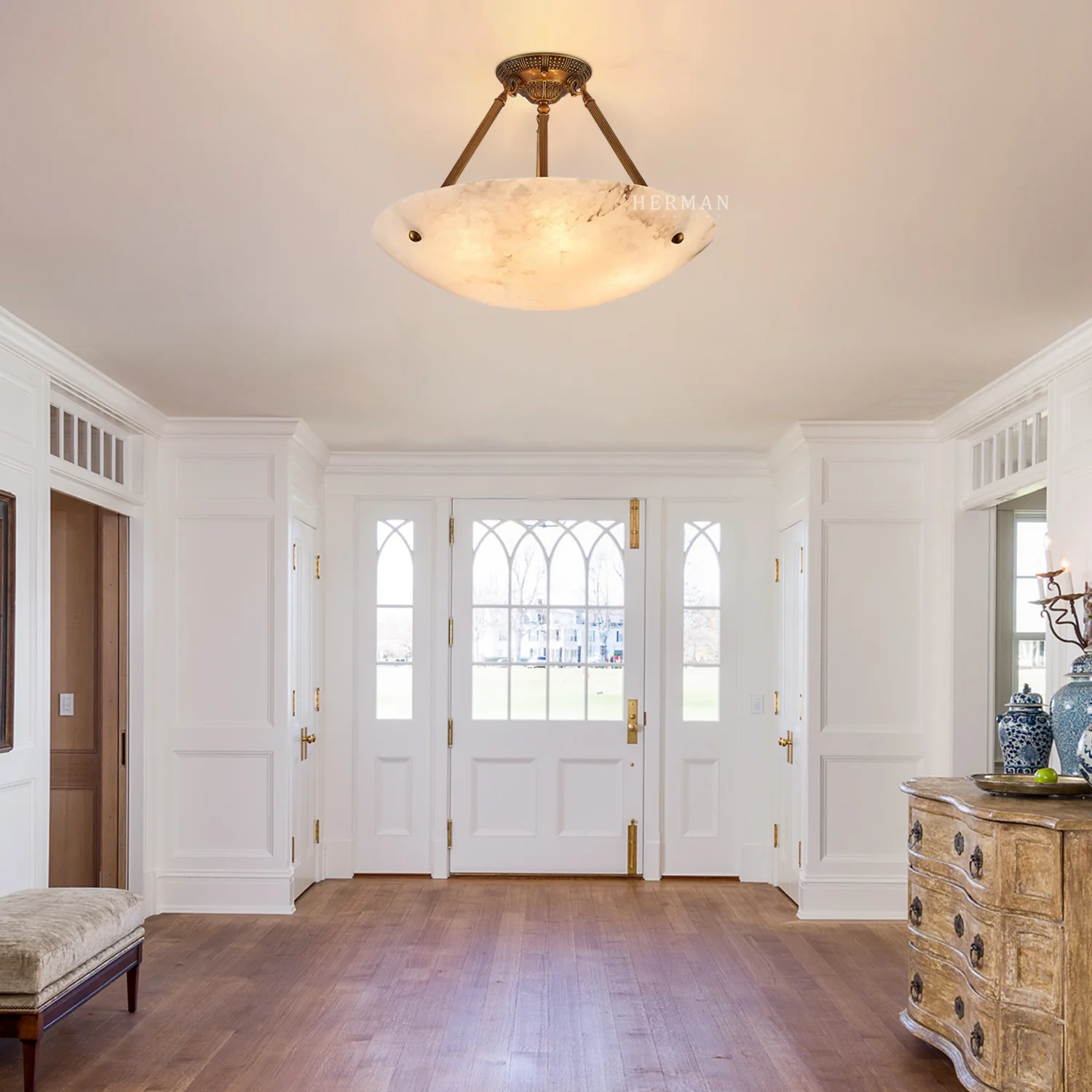 Vintage Round Alabaster Ceiling Lamps - Image 8