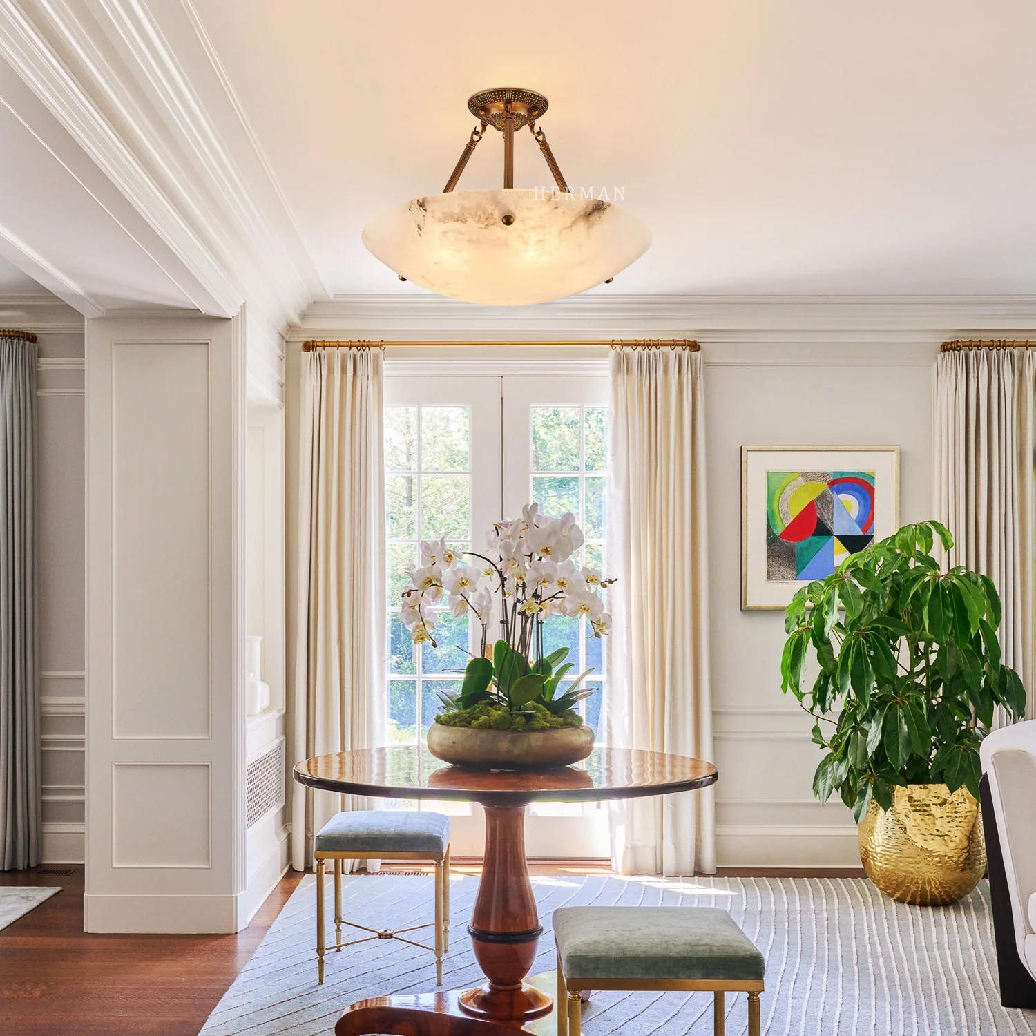 Vintage Round Alabaster Ceiling Lamps - Image 9