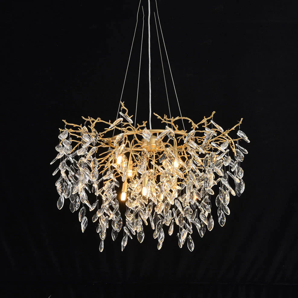 Round Gold Clear Modern Crystal Branch Chandelier - Image 3
