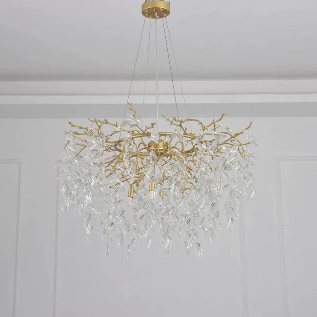 Round Gold Clear Modern Crystal Branch Chandelier - Image 4