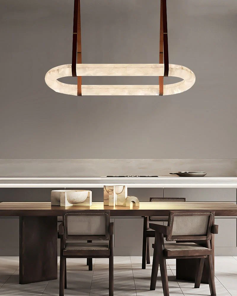 Round LED White Marble Pendant lamp with adjustable leather, Dia 12/16" - Image 10