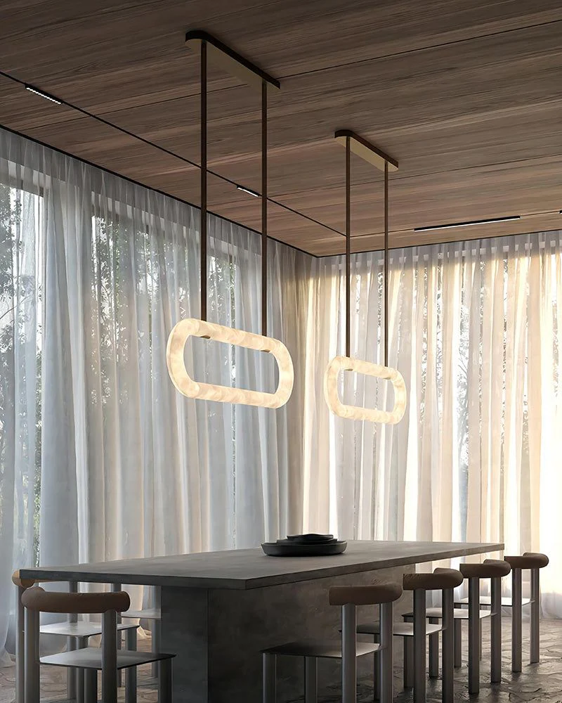 Round LED White Marble Pendant lamp with adjustable leather, Dia 12/16" - Image 11