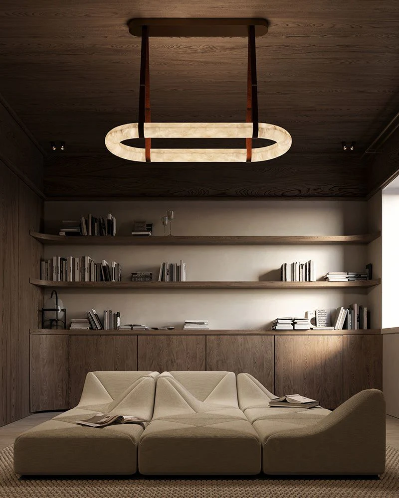Round LED White Marble Pendant lamp with adjustable leather, Dia 12/16" - Image 17