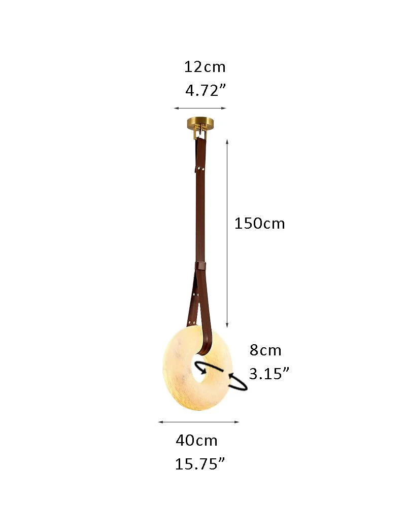 Round LED White Marble Pendant lamp with adjustable leather, Dia 12/16" - Image 18