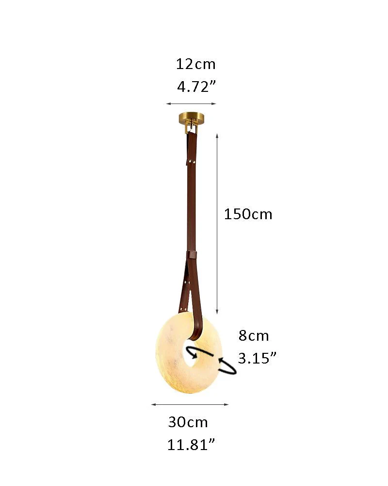 Round LED White Marble Pendant lamp with adjustable leather, Dia 12/16" - Image 23