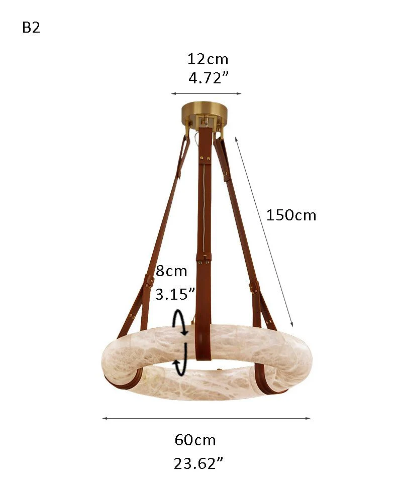 Round LED White Marble Pendant lamp with adjustable leather, Dia 12/16" - Image 25