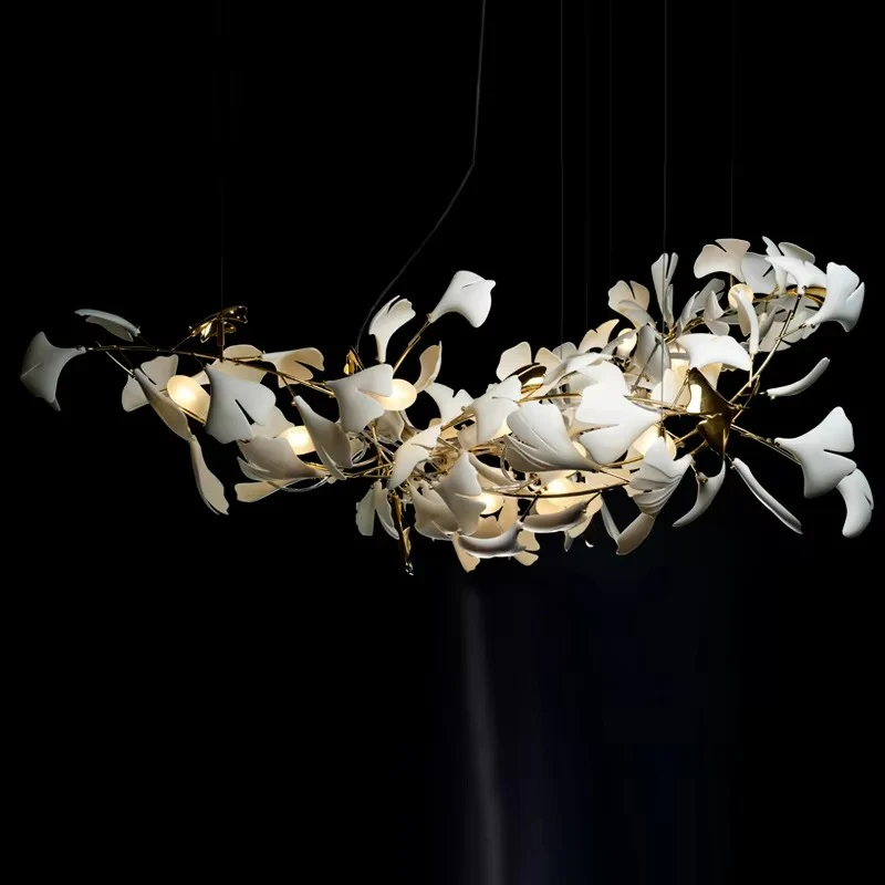 Simple Decoration Villa Hotel Living Room Ginkgo Brass Pendant Light Restaurant Lobby Bar Room Ginkgo Leaf Chandelier - Image 4