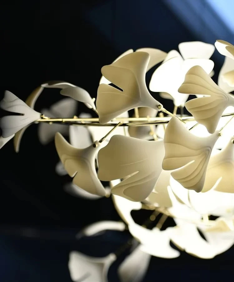 Simple Decoration Villa Hotel Living Room Ginkgo Brass Pendant Light Restaurant Lobby Bar Room Ginkgo Leaf Chandelier - Image 5