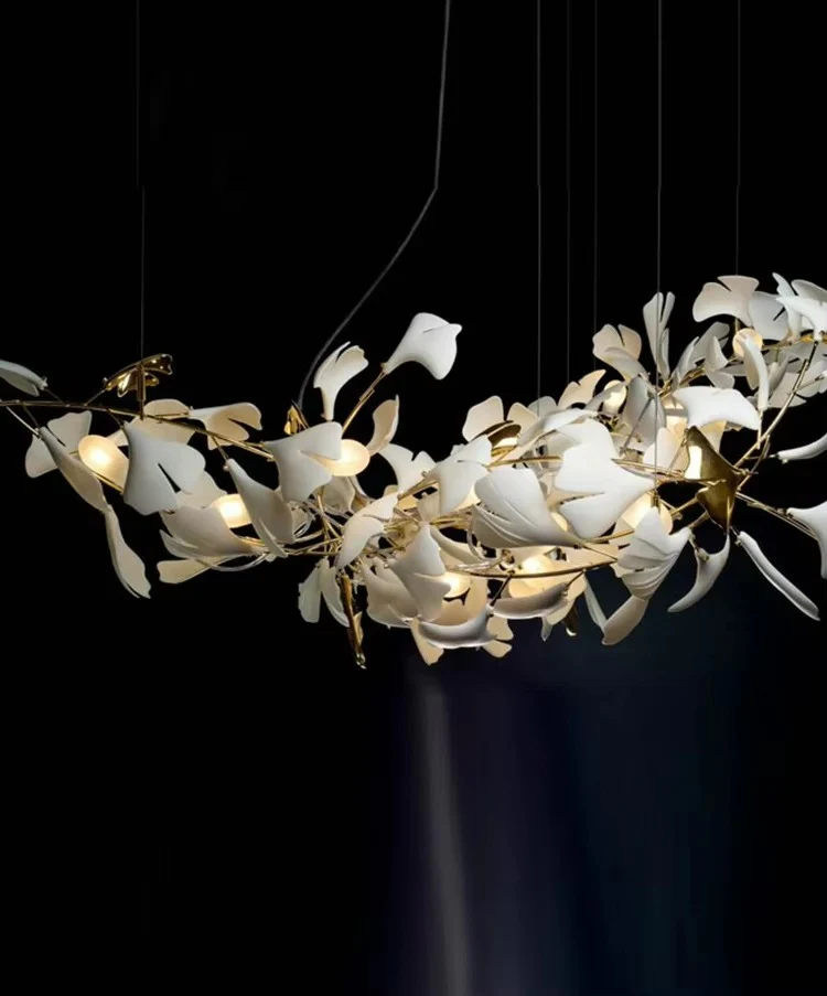 Simple Decoration Villa Hotel Living Room Ginkgo Brass Pendant Light Restaurant Lobby Bar Room Ginkgo Leaf Chandelier - Image 6