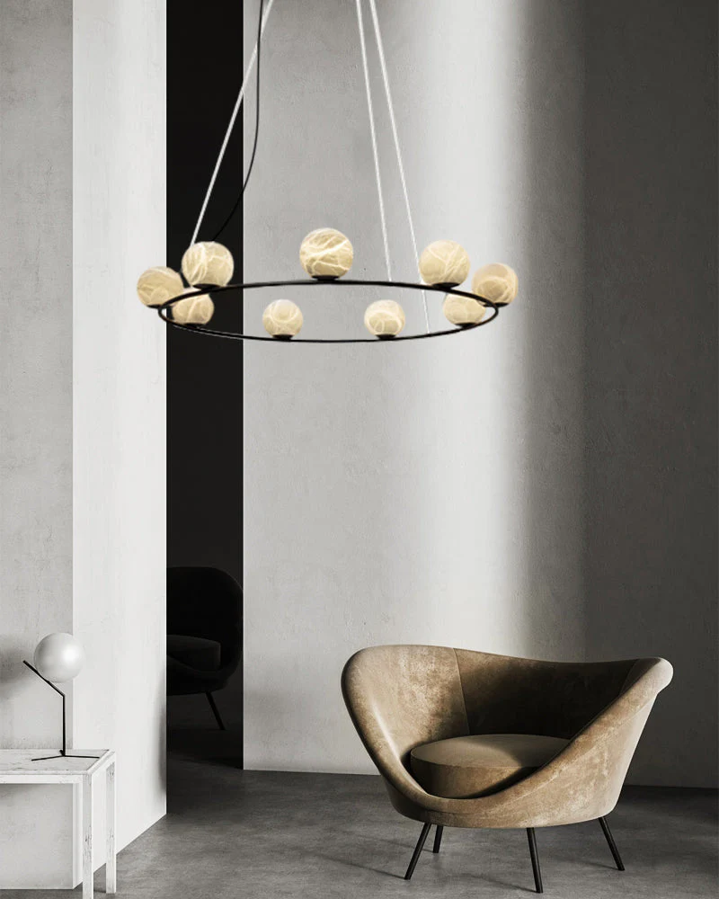 Single/Triple Spiral black ring cluster alabaster 6/9/12/27 balls chandelier - Image 6