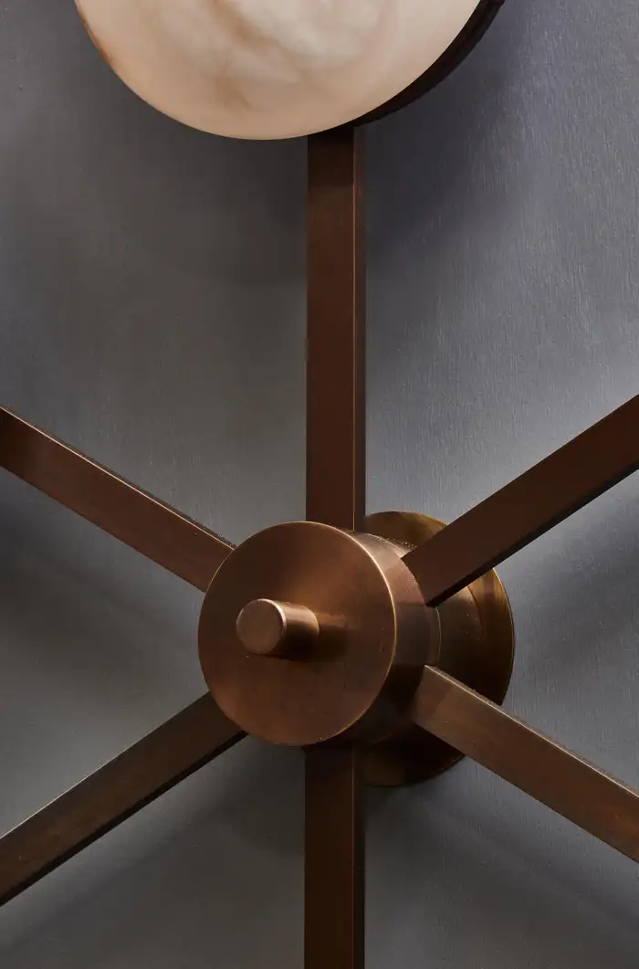 Six Asymmetrical Arms Wall Sconce and Ceiling Lamp in Brass and Alabaster - Image 8