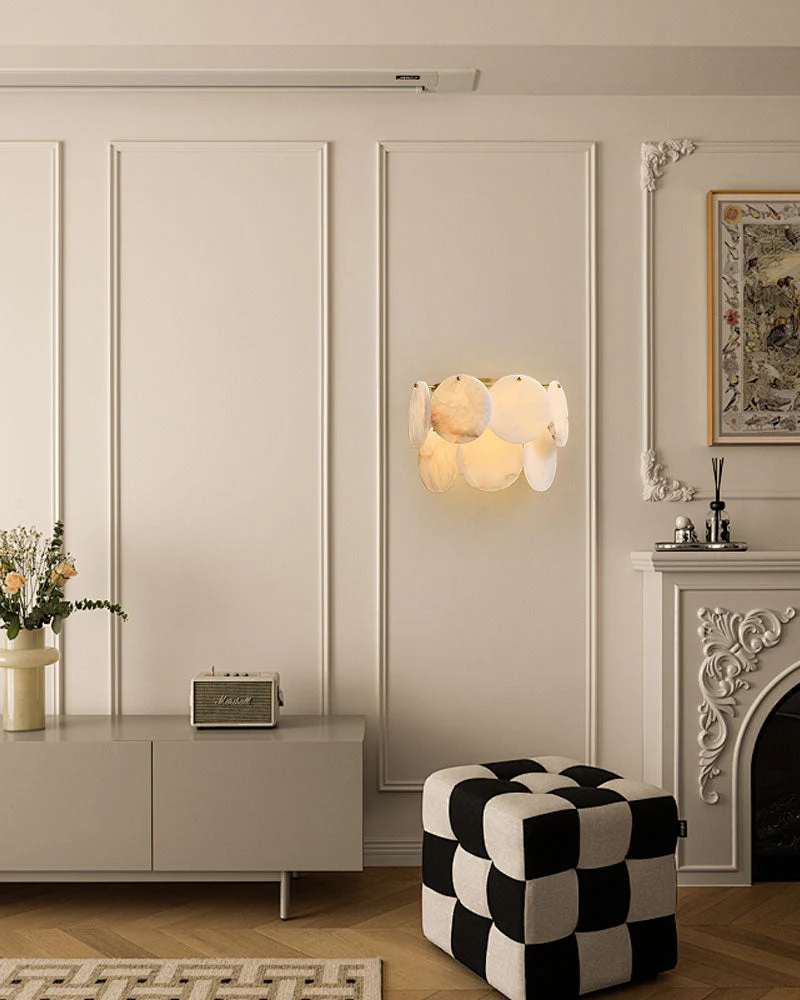 Spanish Alabaster Shell Marble Flush Mount wall sconce lamp in Brass - Image 5