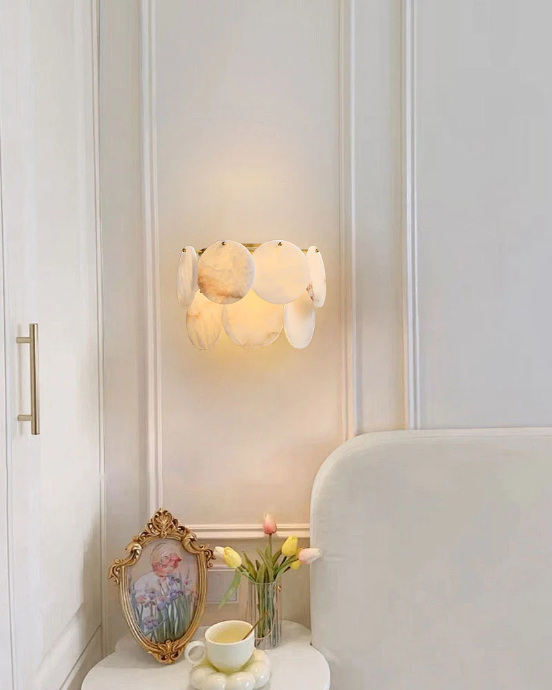 Spanish Alabaster Shell Marble Flush Mount wall sconce lamp in Brass - Image 6