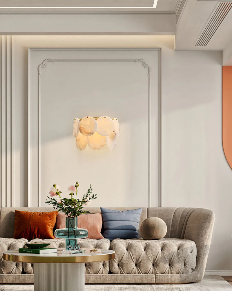 Spanish Alabaster Shell Marble Flush Mount wall sconce lamp in Brass - Image 8