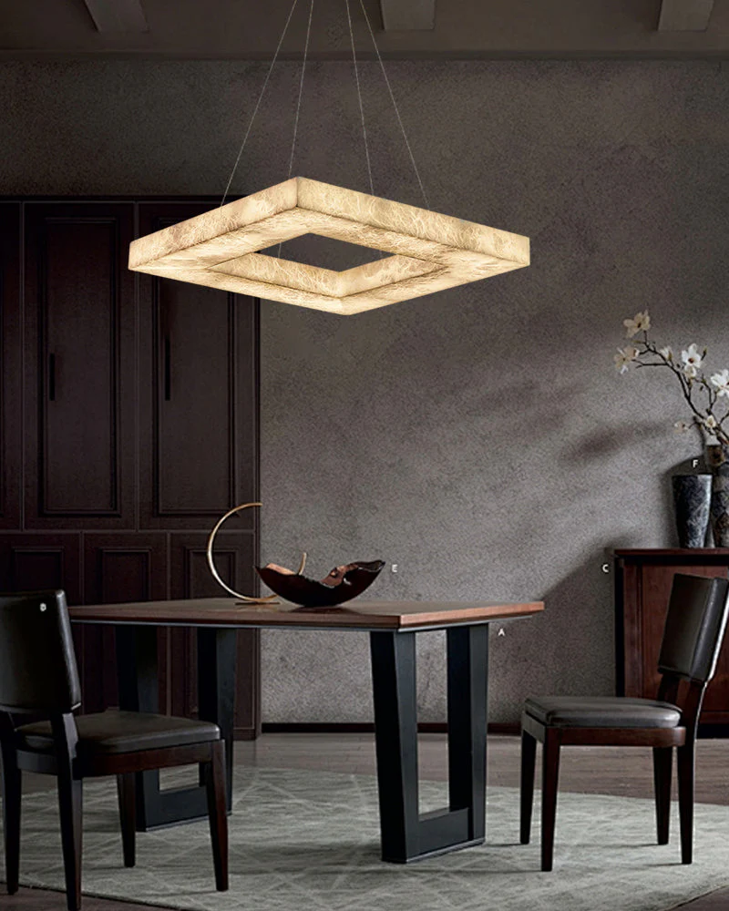 Square/Rectangle Large Alabaster Chandelier, 20" 24" 32" 40" 58" 60" 71" 79" Dia - Image 9