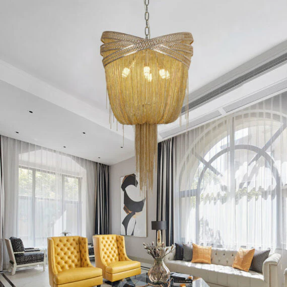 Stacking Rings Chain Tassel Pendant Chandelier - Image 11