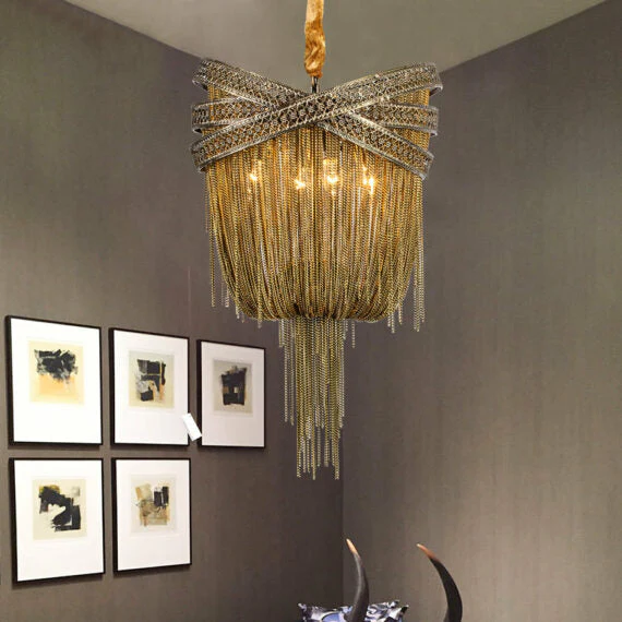 Stacking Rings Chain Tassel Pendant Chandelier - Image 2