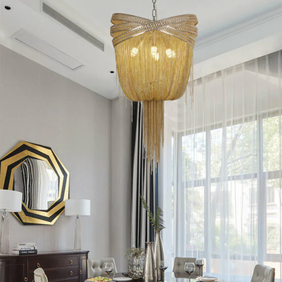 Stacking Rings Chain Tassel Pendant Chandelier - Image 3