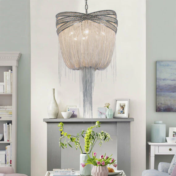 Stacking Rings Chain Tassel Pendant Chandelier - Image 5