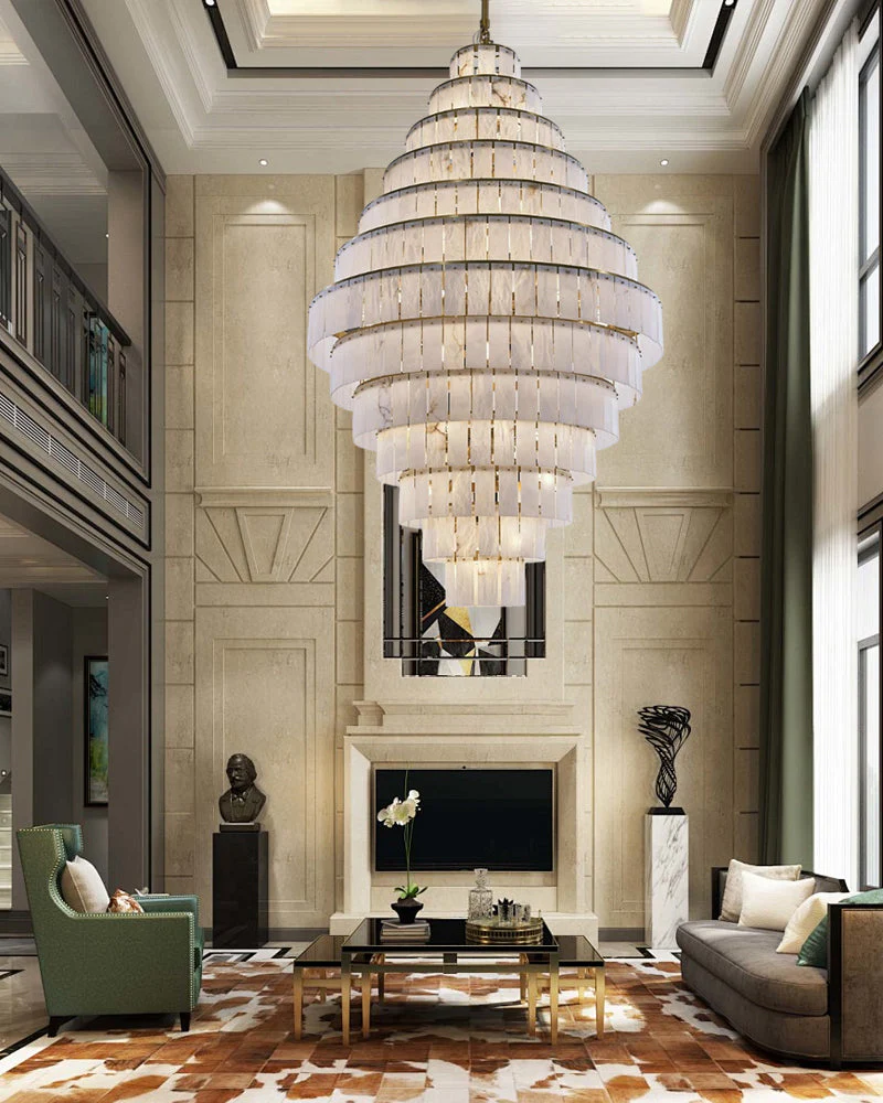 Stairwell Luxury Modern LED High Ceiling Large Alabaster Chandelier - Image 2