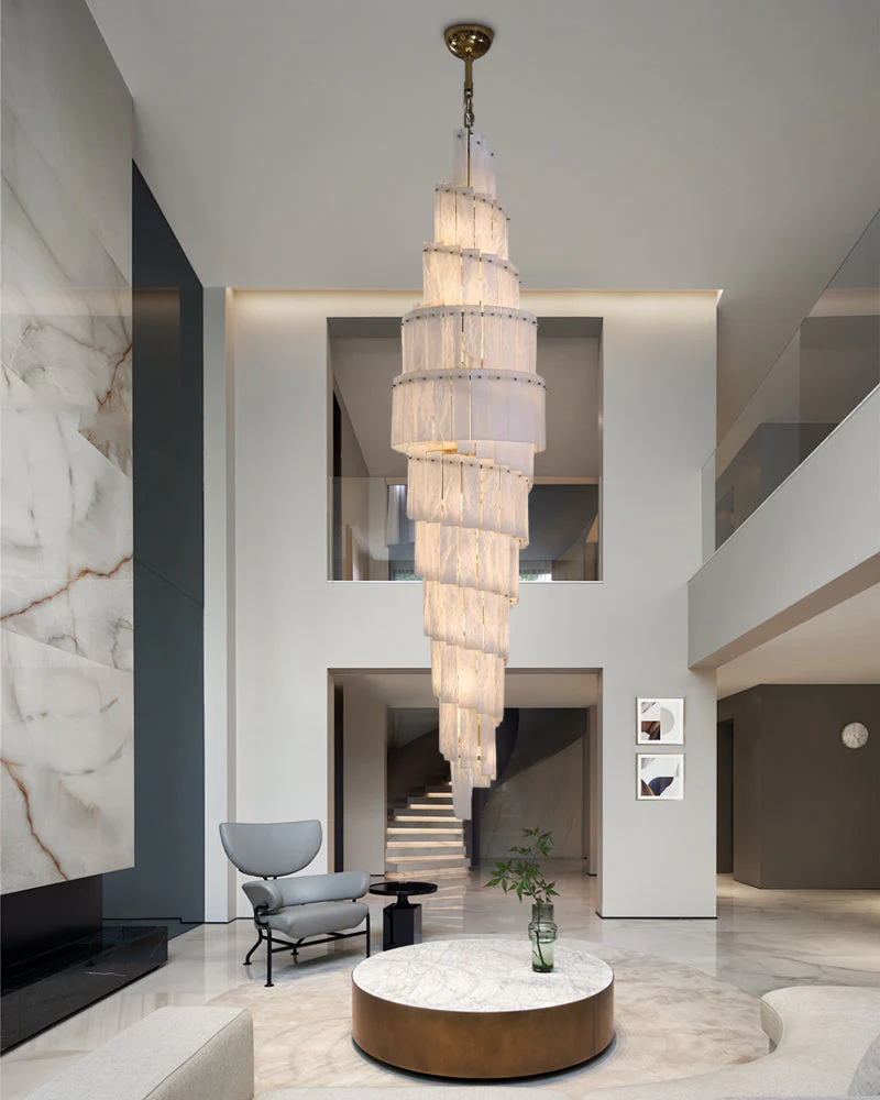Stairwell Luxury Modern LED High Ceiling Large Alabaster Chandelier - Image 3