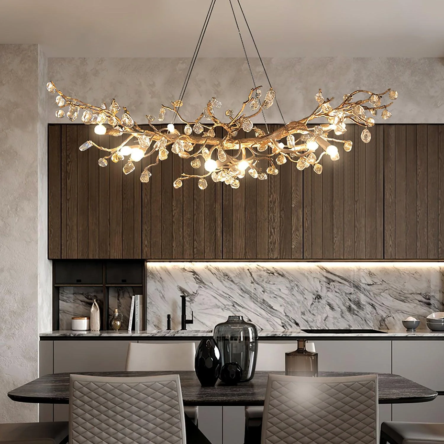 Stone Crystal Brass Chandelier - Image 13