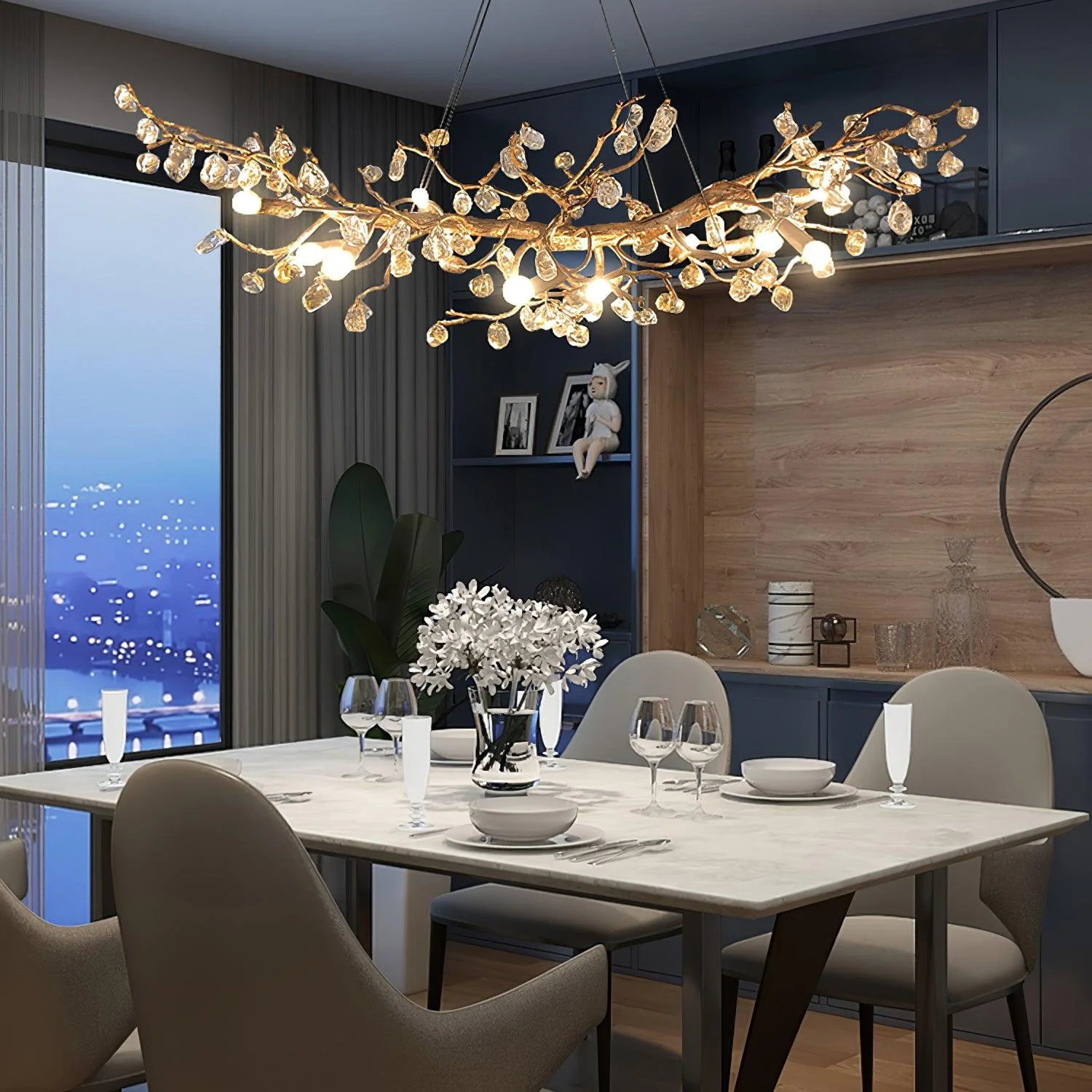 Stone Crystal Brass Chandelier - Image 14