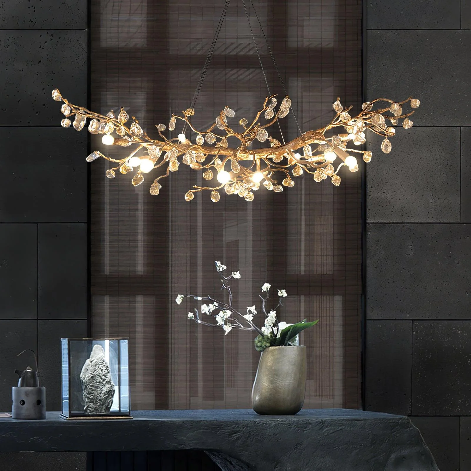Stone Crystal Brass Chandelier - Image 16