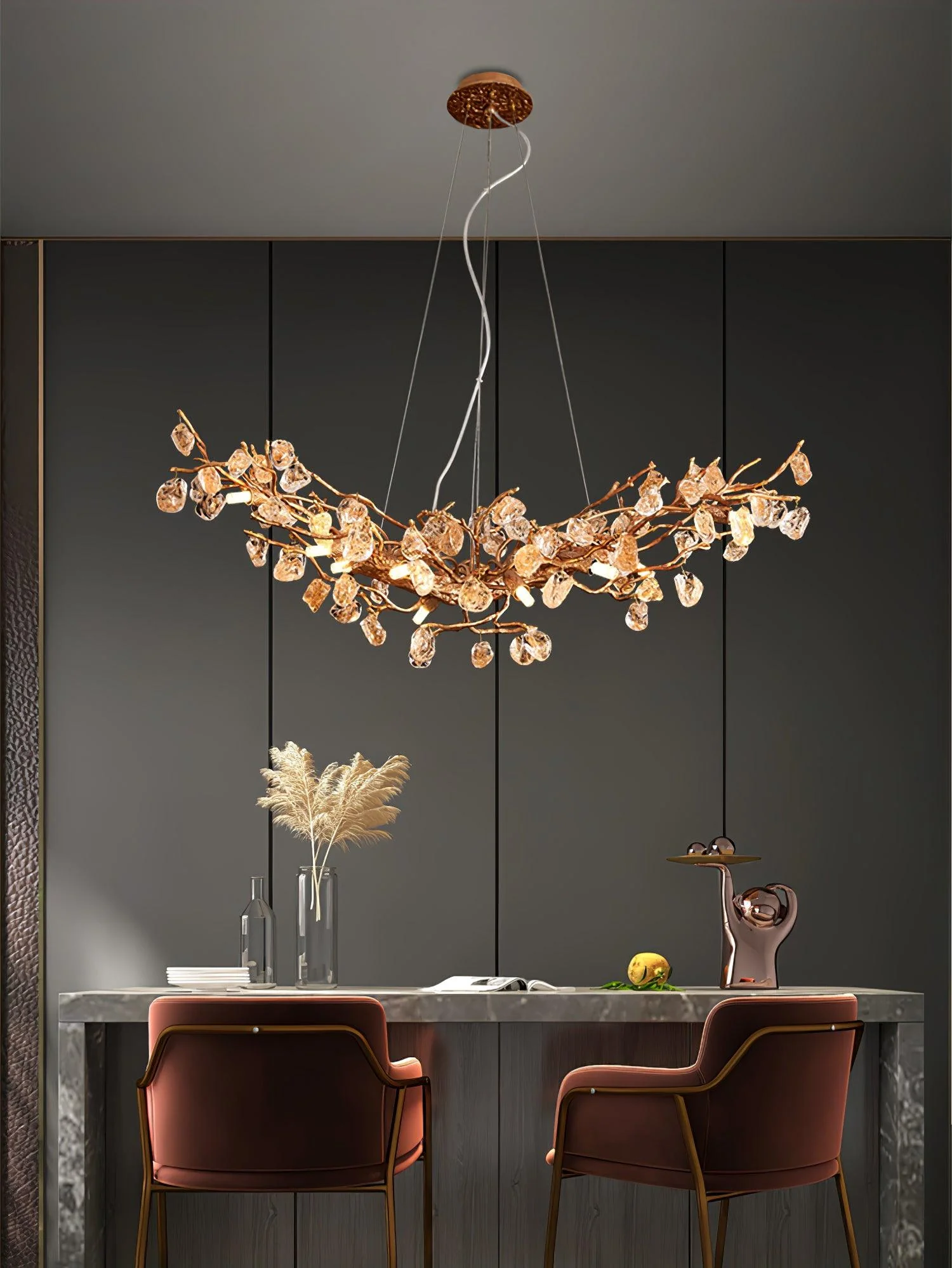 Stone Crystal Brass Chandelier - Image 21