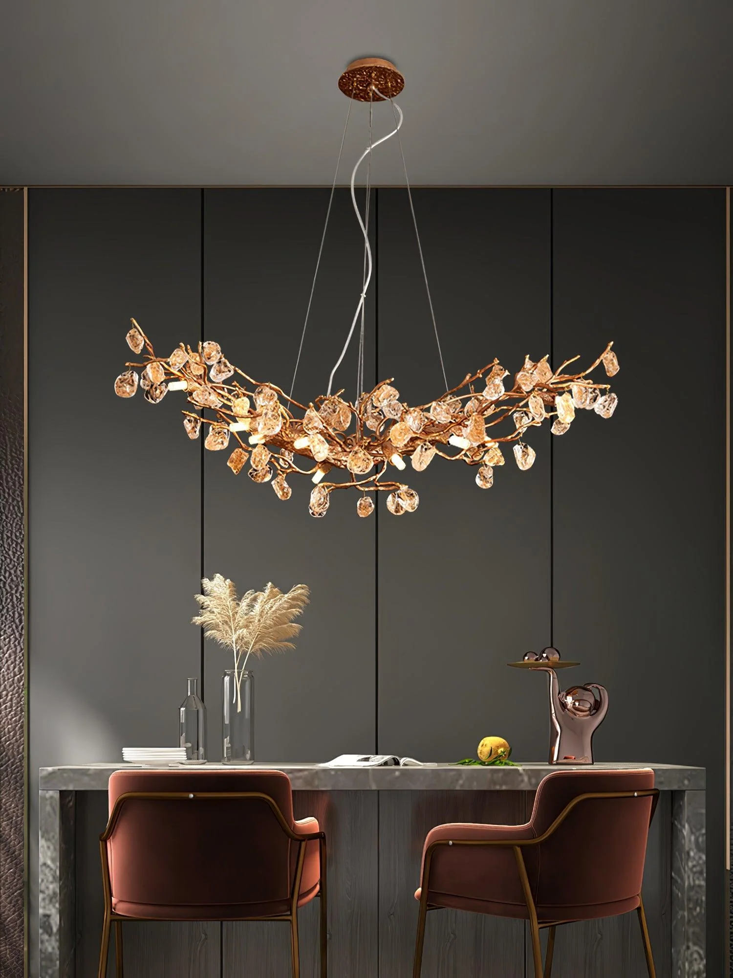 Stone Crystal Brass Chandelier - Image 4