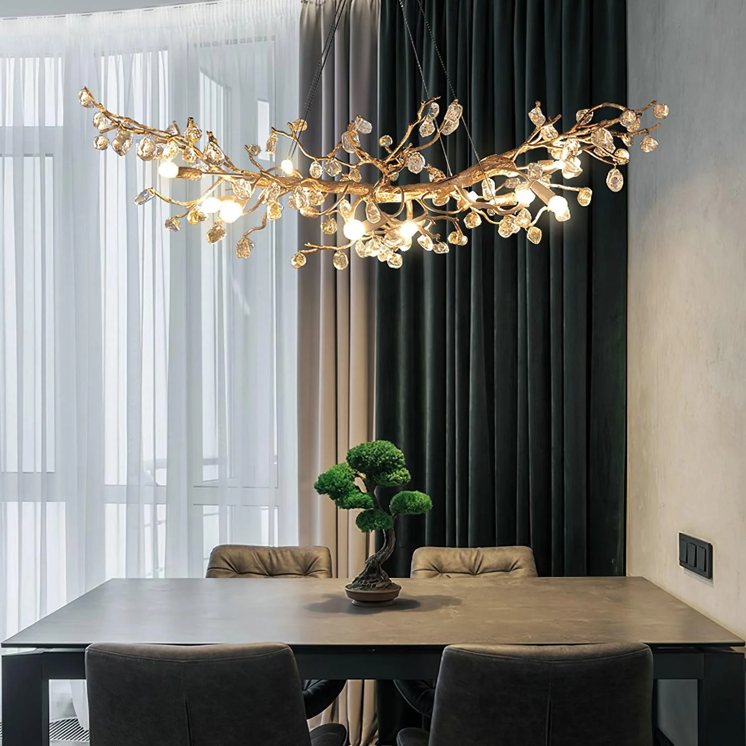 Stone Crystal Brass Chandelier - Image 9