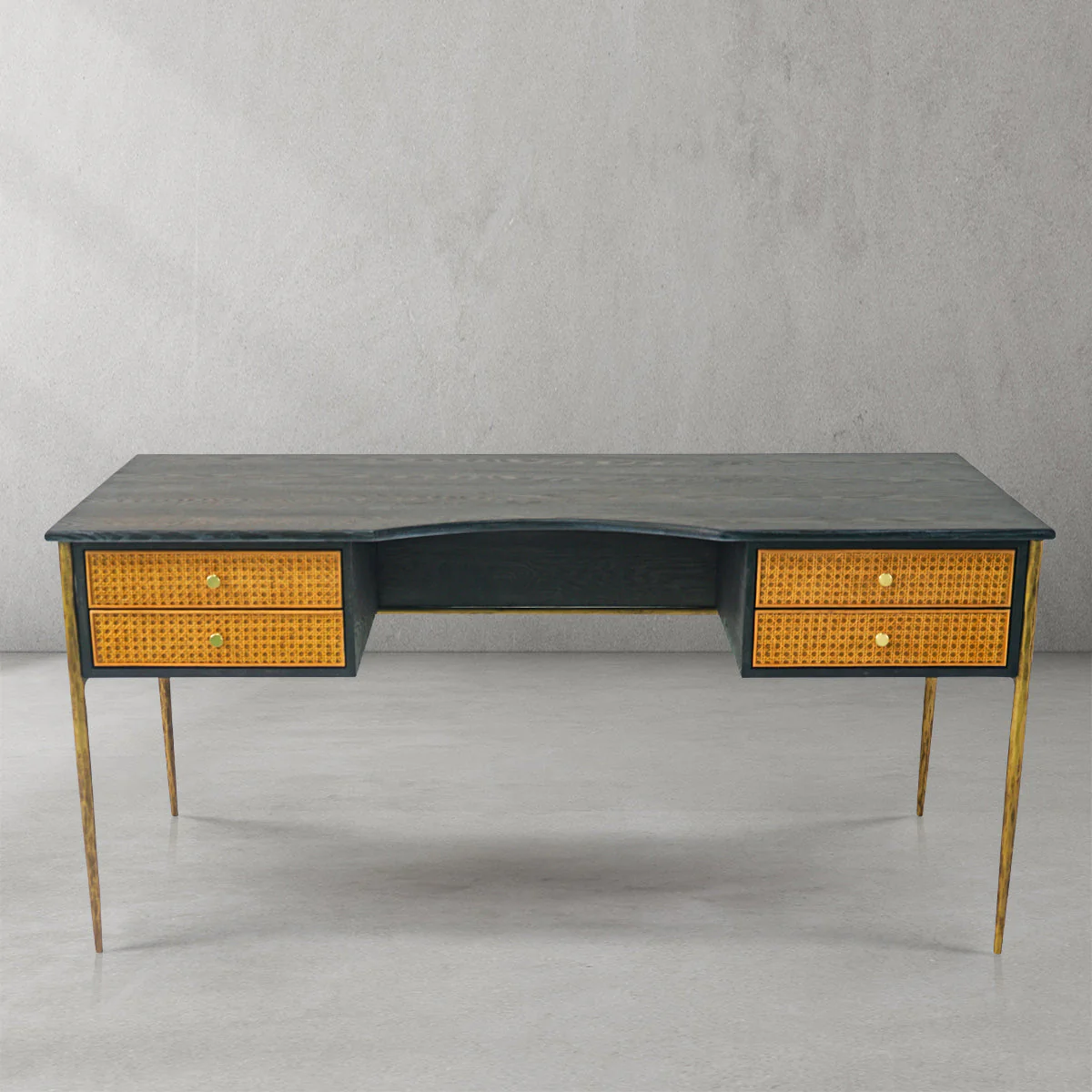 Hand-Forged Metal Retro Brass Iron Frame Rattan Desk - Image 12