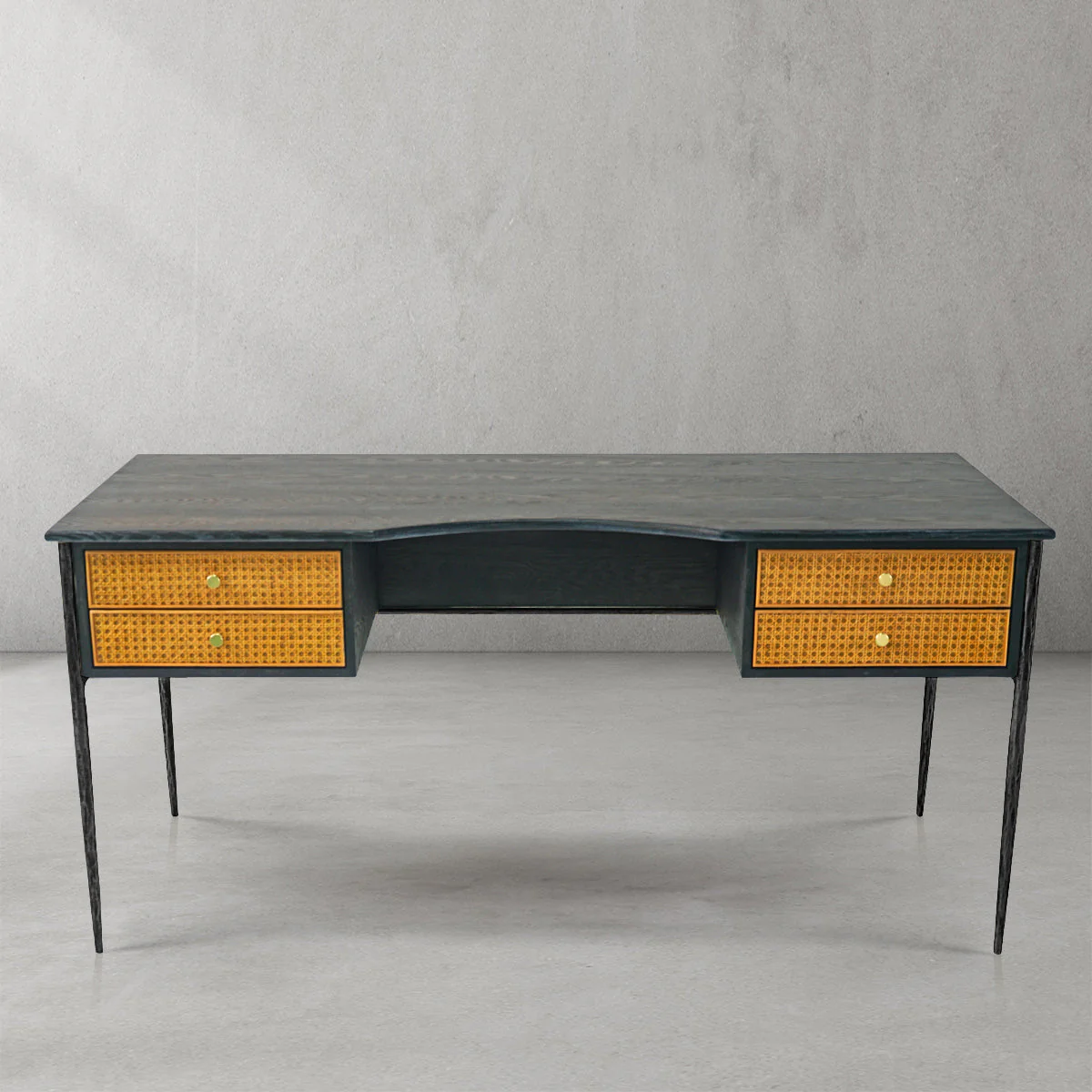Hand-Forged Metal Retro Brass Iron Frame Rattan Desk - Image 13