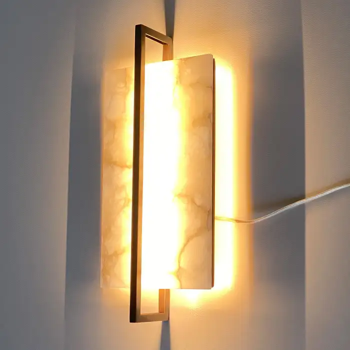 Tile Alabaster and Bronze Rectangular Sconce - Image 3
